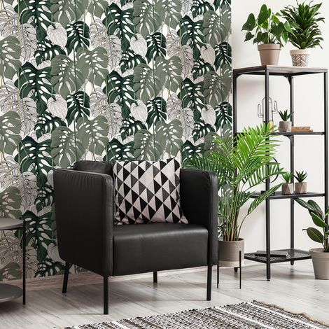 Papier peint intissé pré-encollé - TROPICAL FEUILLES DE PALMIER MONSTERA - 1 rouleau de 300x60cm (1/5)