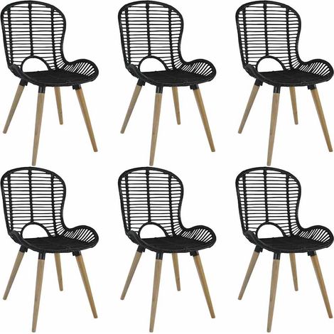 vidaXL Chaises à manger lot de 6 noir rotin naturel (1/4)