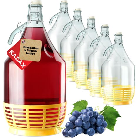 KADAX Weinballon, Glasballon für Wein, Weinfass aus glas, 6 Stück