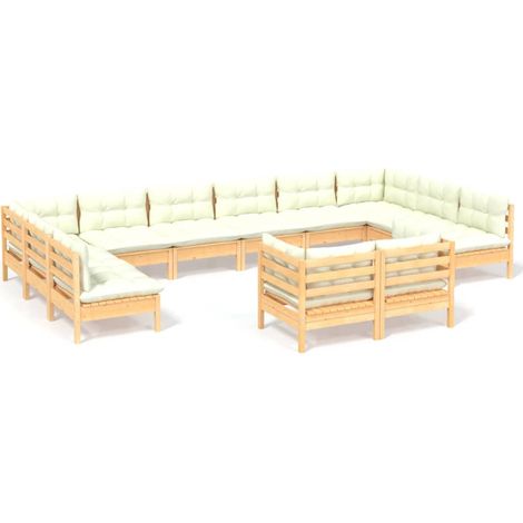 Mobili da giardino Mobili da esterno Set di mobili da 12 pezzi con cuscini color crema in legno di pino massiccio