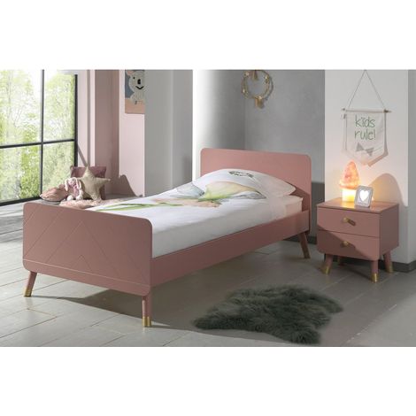 TINY PINK - Pack Lit 90x200cm + Chevet 2 Tiroirs Rose (1/4)