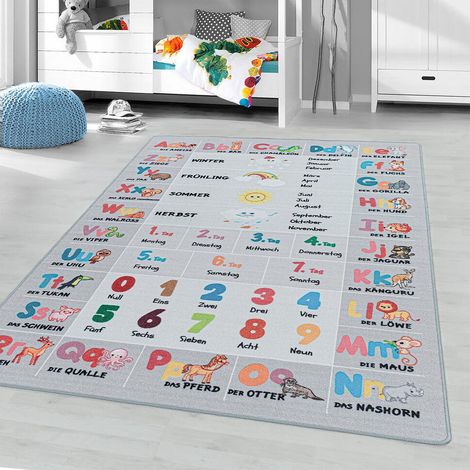 Tapis antidérapant enfant pour chambre ABC Gris 140x200