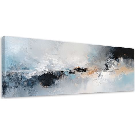 Tableau déco Abstrait moderne Bleu Gris Doré 90x30 (1/5)