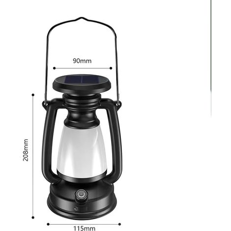 Lampe de camping solaire rétro LED d'extérieur, éclairage portable rechargeable, lumière blanche, lumière jaune, lumière chaude, lampe multifonctionnelle pour chevaux à luminosité réglable sur 3 modes (1/2)