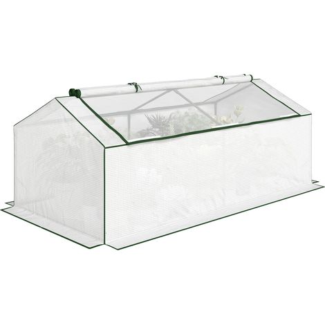 Serre avec fenêtre, film de maille PE, serre d'hivernage en aluminium, serre chaude 180 x 90 x 70 cm blanche (1/5)