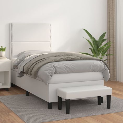Boxspringbett mit Matratze Weiß 100x200 cm Kunstleder (1/5)