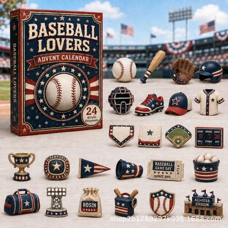 Calendrier de l'Avent Sportif 2026 - Boîte Surprise Calendrier de l'Avent S - Boîte Surprise Baseball Patriotique 2026 - 26183CM (Épaisseur acrylique 3mm)
