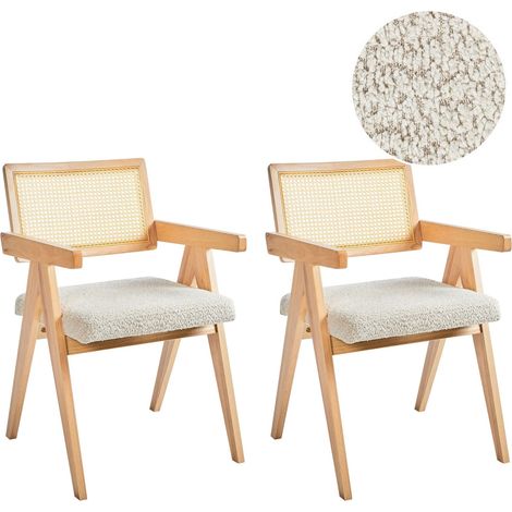 Beliani Dining Chairs Light Brown/ Beige Rubberwood Retro (pack of 2) Wood, With Armrests, Seat Height 49 cm, Lacquered, Holds up to 120 kg, 55 x 62 x 85 cm, 100% Polyester AVA (1/5)