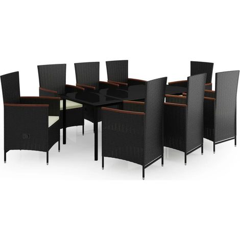 Maison Exclusive - 9-tlg. Garten-Essgruppe mit Kissen Schwarz