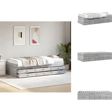 Lit de jour avec tiroirs sans matelas sonoma gris 100x200 cm - Lit Deux Places - Canapé Convertible - Meuble Multifonctionnel - Rangements Intégrés - Tiroir Coulissant (1/5)