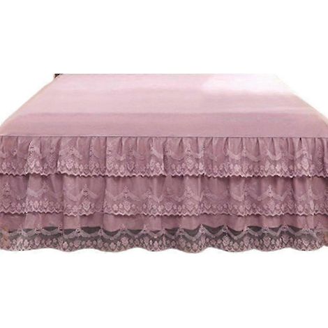 Drap-housse/jupe de lit à volants, couleur rose poudré, 200 x 220 cm (1/5)
