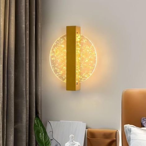 LED-Wandleuchte für den Innenbereich, 12 W, 1150 lm, moderne goldene Wandleuchte aus Acryl für Schlafzimmer, Wohnzimmer, Treppenhaus, Flur, warmweißes Licht (3000 K). (1/4)