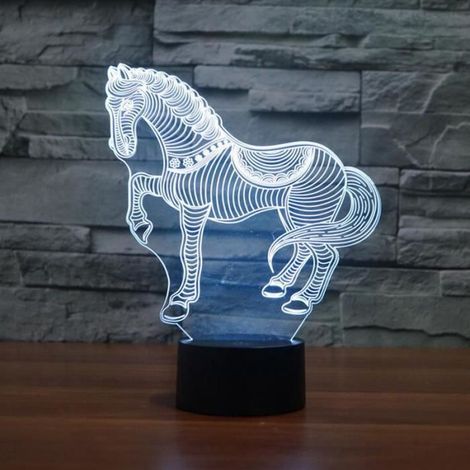 Lampe de bureau - Cheval 3D - LED - 7 couleurs - Rechargeable USB - Enfant (1/4)