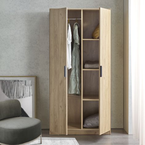Kleiderschrank Eiselfing 176x80x52 cm 4 Fächer Eicheoptik [en.casa]