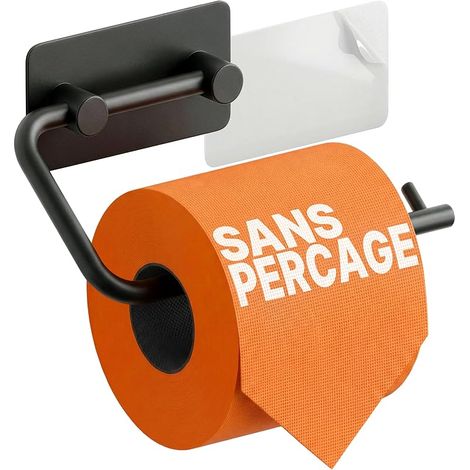 Porte Papier Toilette sans perçage Noir Mat, Support Papier WC Mural Autocollant, dérouleur en Acier Inoxydable, pour Rouleau Standard (1/5)