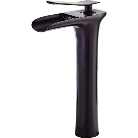 Grifo de lavabo de latón de lujo, montado en la encimera, mezclador monomando para agua fría y caliente, lavabo de encimera para balcón, negro (1/4)