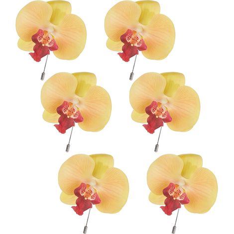 6 Schmetterlinge Orchideenbrosche, künstliche Seiden-Phalaenopsis-Blumennadel für Hochzeit, Abschlussfeier, Abendveranstaltung, Gelb (1/2)