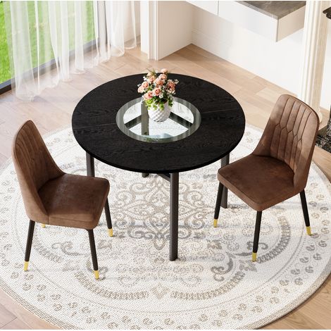 MEUBLIV Tavolo da pranzo rotondo 100 cm nero con 2 sedie, vetro e ripiano (1/5)