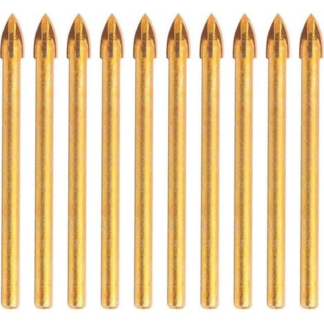 Lot de 10 forets 6 mm en carbure de tungstène, tige hexagonale, pour verre, céramique, miroir, porcelaine et marbre, tête de lance (1/3)