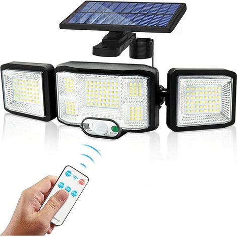 Solaire Lumiere Exterieur Applique Murale Luminaire LED 3 Têtes 192 LEDs Detecteur Mouvement Sécurité Projecteur Eclairage IP65 Etanche Lampe à Énergie Solaire [Classe énergétique A+++] (1/5)