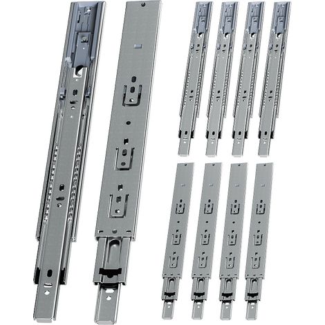 Randaco Guías para cajones 45 kg, 3 partes, acero laminado en frío, guía telescópica, para cocina, baño y oficina 5 par 350mm (1/5)