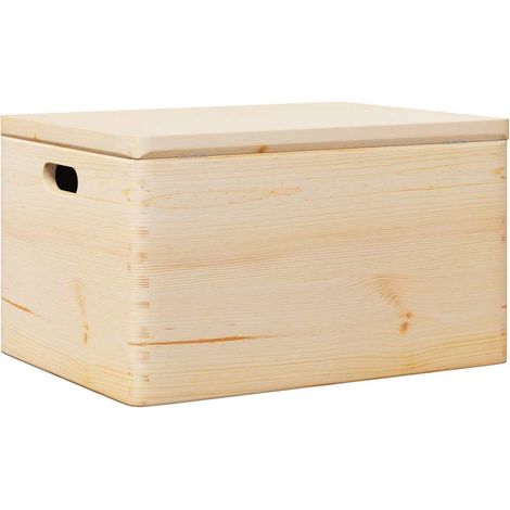 Boîte en bois avec couvercle et poignées bois de pin massif