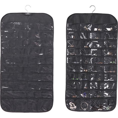 Organisateur Porte - 80 Poches Avec Fenêtres PVC - Pour Bijoux Accessoires Salle De Bain Chambre Dressing - Noir (1/4)