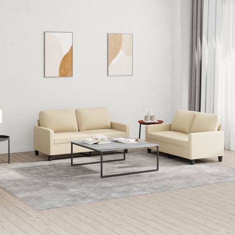 2-tlg. Sofagarnitur mit Kissen Creme Stoff (1/5)