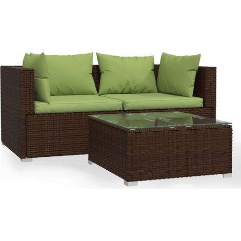 Maison Exclusive - Set Mobili da Giardino 3 pz con Cuscini in Polyrattan Marrone (1/5)