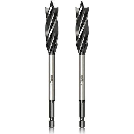 Professionnel Foret à Bois 17mm x 165mm x 2Pcs Mèche à Tarière avce Auto-alimenté Pointe Pilote, 1/4 Pouce Tige Hexagonale Foret pour le Travail du Bois