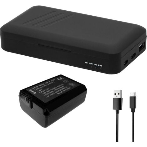 Trade-Shop 2in1 Set: Akku 1300mAh + Dual-Ladegerät USB-C USB-A Powerbank für Sony Alpha NEX-3 NEX-3N NEX-5 NEX-3A NEX-3D NEX-3DW NEX-3K NEX-3KS (1/5)
