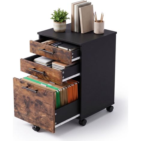 Rollcontainer mit 3 Schubladen, Braun – 57,5 x 40 x 40 cm (1/5)