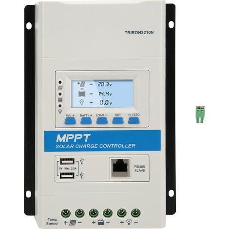 Régulateur de charge solaire MPPT 12V/24V intelligent avec écran LCD, module standard 2+USB, esclave COM, TRIRON2210N/20A, contrôleur de batterie photovoltaïque robuste (1/5)