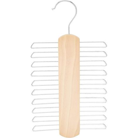(23×4×4)Lot de 2 Cintres en bois pour cravates et ceintures avec 20 emplacements. couleur naturelle (1/3)