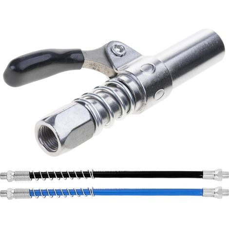 Pistolet à graisse à poignée unique haute pression avec embout buccal et 2 tuyaux flexibles adaptés aux mamelons de graisse standard (1/4)