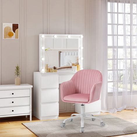WOLTU Bürostuhl Ergonomischer, Schreibtischstuhl Drehstuhl Höhenverstellbar, Computerstuhl mit Armlehnen und Rollen, Stuhl bis 150 kg belastbar, aus Samt Metallrahmen, Rosa