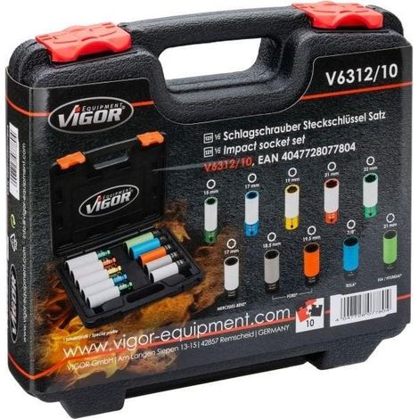Vigor V6312/10 Set di 10 chiavi a bussola 1/2 pollice