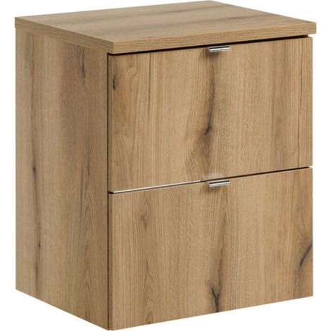 Set da bagno sospeso VANO effetto quercia 50cm: mobili sotto lavabo con cassetti + piano per lavabo
