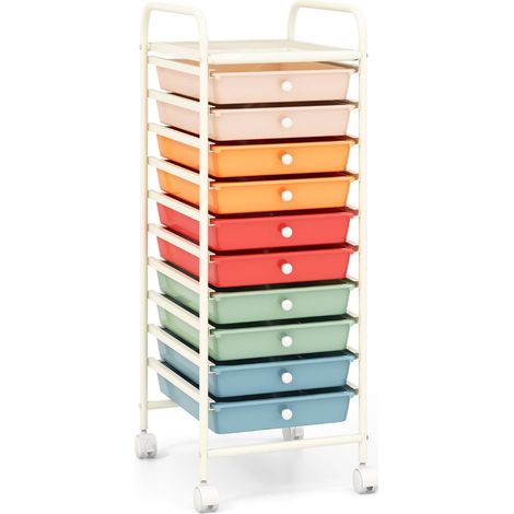 Práctico carrito de almacenamiento con 10 cajones 33 x 37 x 86 cm ahorra espacio estilo contemporáneo hierro claro 200018561