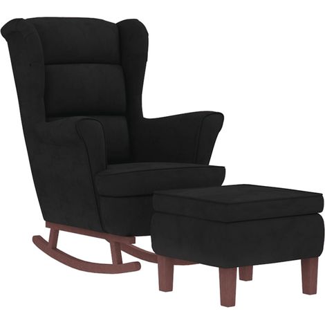 vidaXL Rocking Chair Wingback Black Velvet and Solid Wood (1/5)