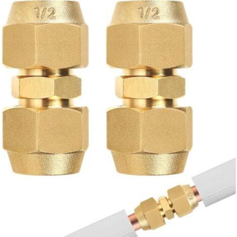 Lot de 2 rallonges de en cuivre de climatisation - 1/2" - Accessoires de climatisation - Double mamelon pour tuyaux en cuivre - Pas de soudure nécessaire - Connecteur de tuyaux en cuivre
