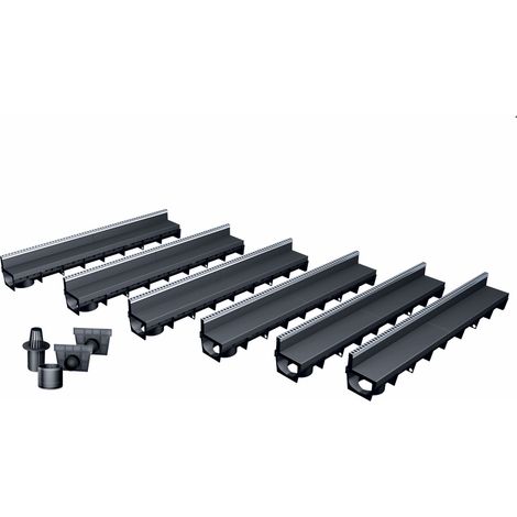 Pack de 6 caniveaux MEAPARK avec grille à fente + E-BLADE L en Inox