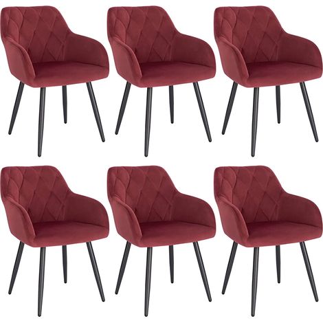 Lot de 6 Chaise Salle à Manger WOLTU, Chaise de Cuisine en Velours, Assis Rembourré et Pieds en Métal, Bordeaux (1/5)