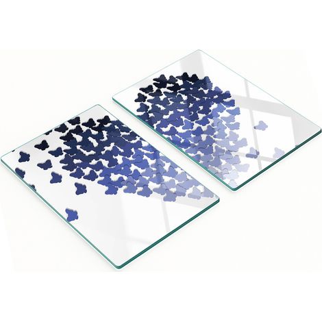 Tablas de cortar decorativas de vidrio templado con mariposas y corazones, 2 x 40 x 52 cm.
