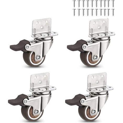 4er-Set Lenkrollen, Axroad Mall, Möbellenkrollen mit Bremsen, geräuschlos, 360°-Drehung, max. Traglast 100 kg, einfache Montage und Bedienung, für kleine DIY-Projekte, Kinderbetten, Edelstahl/Gummi, 3 (1/5)