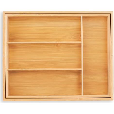Bac à couverts extensible, bambou, HxLxP: 5x29-47,5x35,5 cm, 4-6 compartiments, pour tiroirs, nature (1/5)