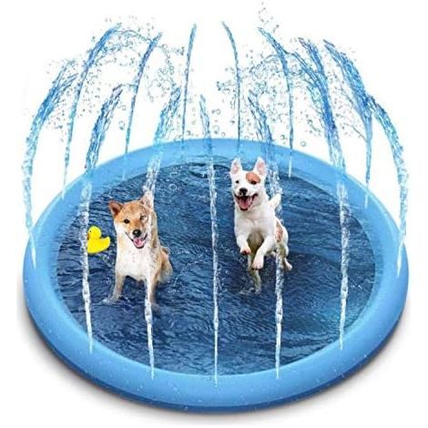 Planschbecken für Hunde and Kinder,Hundepool für Große & Kleine Hunde,170cm Faltbar Schwimmbad Spritzwasser Spielmatte,Garten Outdoor Sommerspielzeug Sprühkissen (1/5)