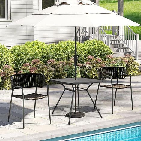 Repas Convivial à l'Ombre Table à Manger d'Extérieur Carrée 80 cm avec Trou Parasol Terrasse Jardin (1/5)