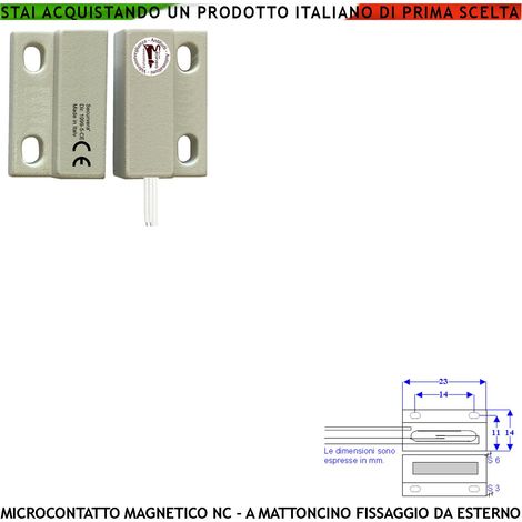 Contatto Magnetico Micro Bianco NC. NA. 1 Pezzo Allarme x Infissi Tensione Max 100 V Corrente 1 A Contenitori con Fori di Fissaggio Reed in Ampolla Sottovuoto Sensibilità Magnetica 10 mm IP65 4 Fili (1/2)