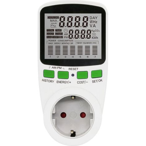 Prise Compteur d'Énergie Avancé Type F -Précision ±2%,Écran LCD Multifonction, Mesure Consommation 3680W 16A (1/5)